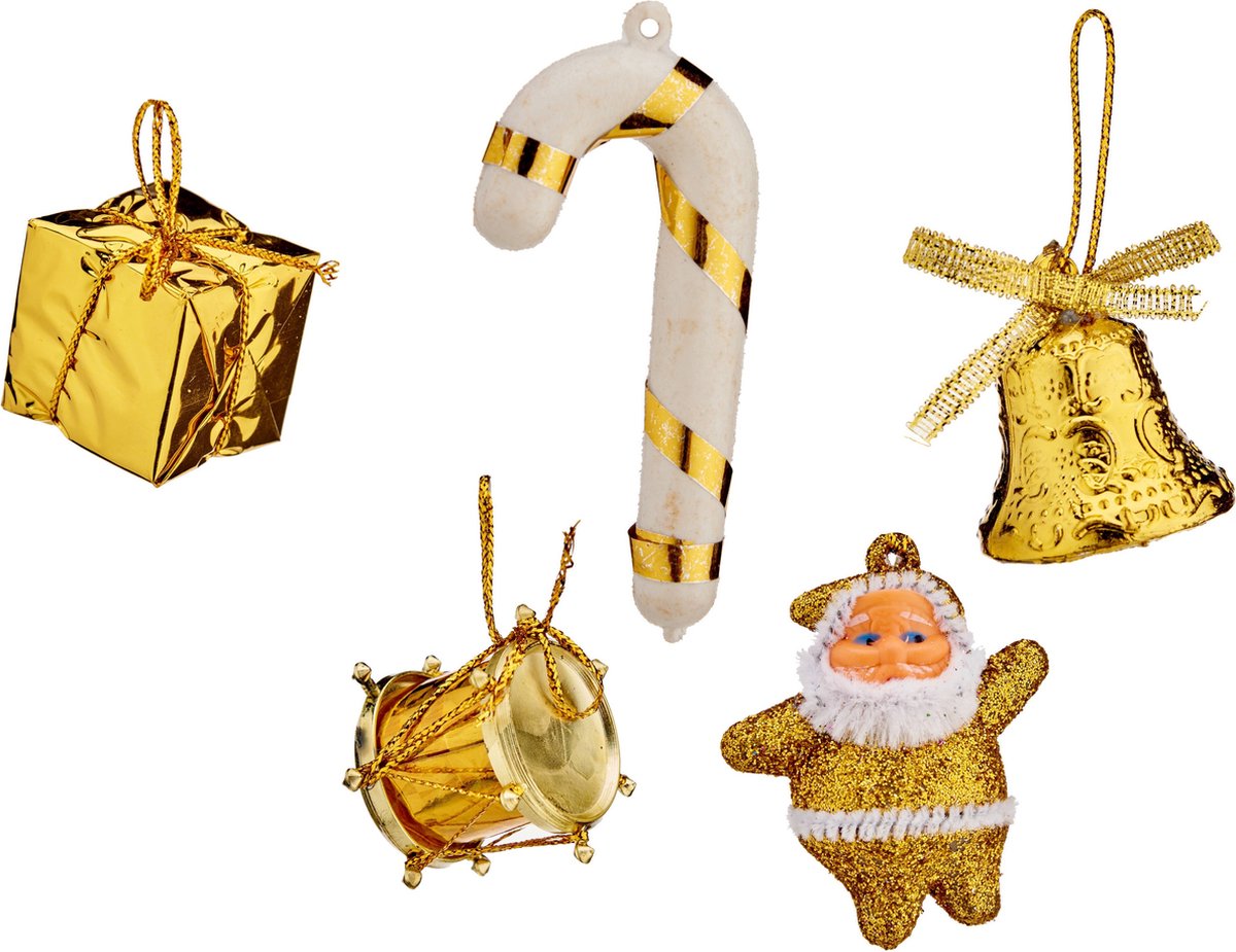Krist+ Kerstornamenten inclusief piek - 24 st - kunststof - goud - voor mini kerstboom Goudkleurig