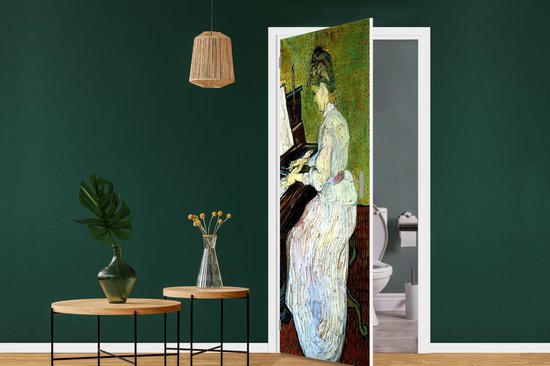 Deursticker Vincent van Gogh 2 - Marguerite Gachet op de piano - Schilderij van Vincent van Gogh - 85x205 cm - zelfklevende deurposter - bubbelvrij en herpositioneerbare deursticker