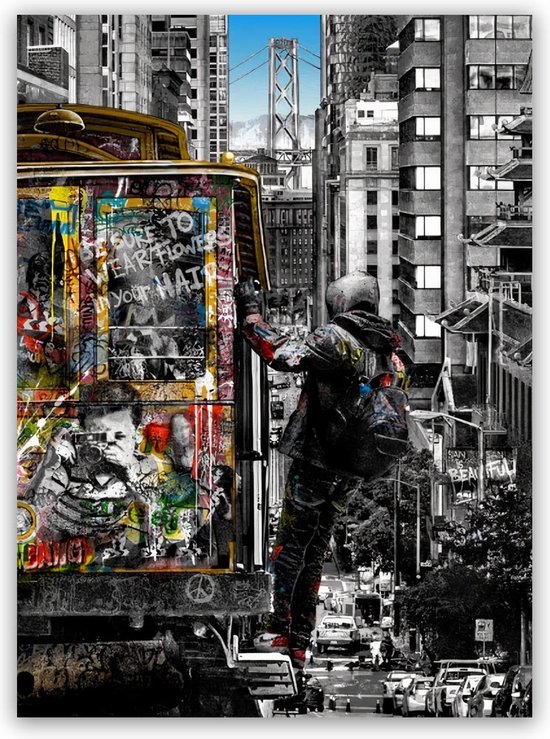 Banksy Schilderij - Tram Art - 80x110 - Plexiglas