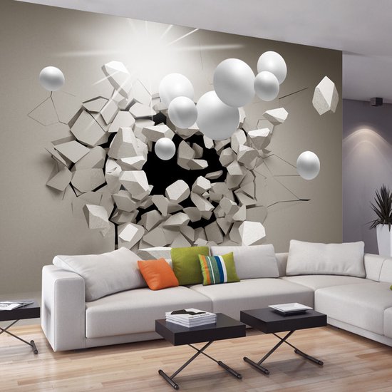 Fotobehangkoning - Behang - Vliesbehang - Fotobehang - Release Me! - Ballen door de Muur! - 3D - 150 x 105 cm