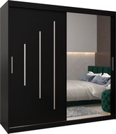 InspireMe - Kledingkast met 2 schuifdeuren, Modern-stijl, Een kledingkast met planken en een spiegel (BxHxD): 200x200x62 - MALTESE II 200 Zwart Mat