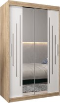 InspireMe - Kledingkast met 2 schuifdeuren, Modern-stijl, Een kledingkast met planken en een spiegel (BxHxD): 120x200x62 - MALTESE I 120 Sonoma Eik + Wit Mat