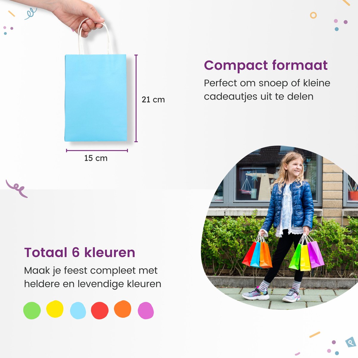 Partizzle 24x Uitdeelzakjes van Papier - Snoepzakjes voor Kinderen - Uitdeeltasjes Kinderfeestje Verjaardag - Klein Speelgoed Cadeauzakjes - Carnaval Snoep Uitdeelcadeautjes Fidget Toys Traktatie Zakjes - 21x15 cm — afbeelding 4