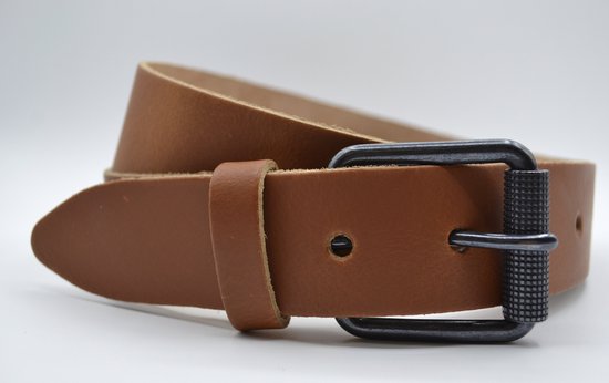 belts.nl - ceinture cognac 4 cm - taille 95 longueur totale ceinture 110 cm - cuir fendu - ceinture homme / ceinture femme - ceinture jeans cognac avec boucle noire