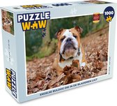Puzzel Engels - Bulldog - Herfstbladeren - Legpuzzel - Puzzel 1000 stukjes volwassenen