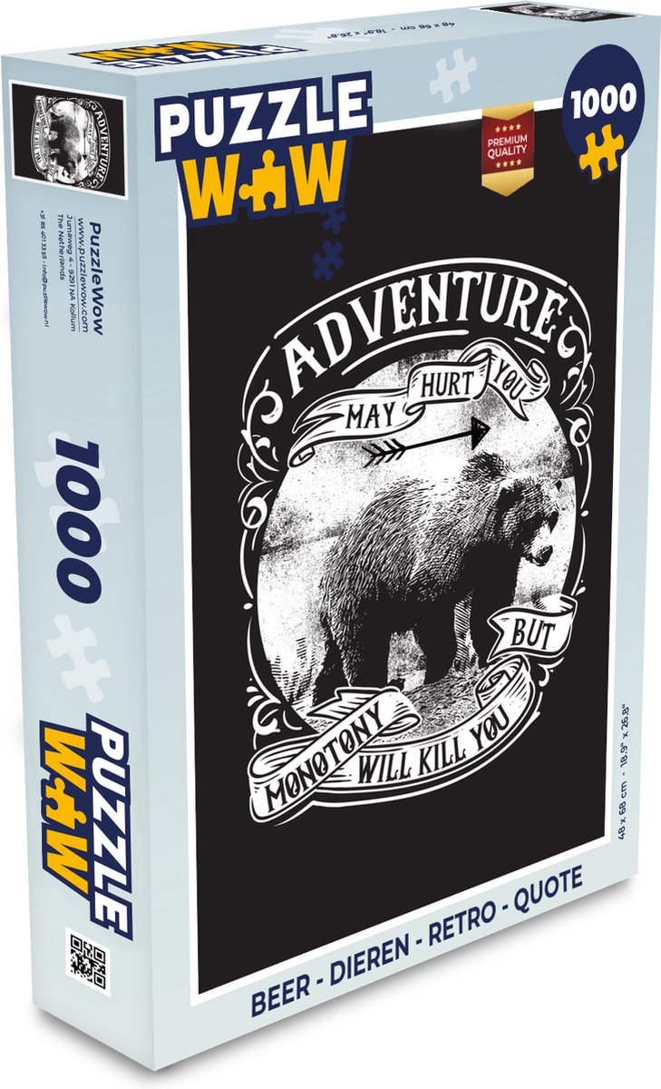 Puzzel Beer - Dieren - Retro - Quote - Legpuzzel - Puzzel 1000 stukjes volwassenen
