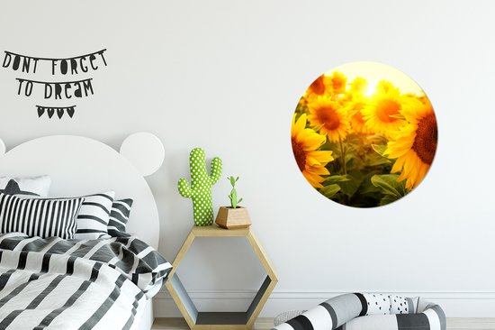 WallCircle - Papier peint cercle - Tournesol - Jaune - Bloem - 80x80 cm - Papier peint autocollant - Papier peint cercle - Papier peint cercle autocollant - Papier peint rond - Salon