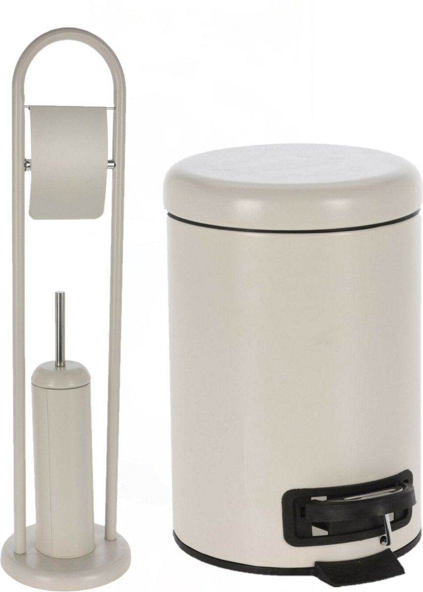 Excellent Houseware - Pedaalemmer en toiletborstel met toiletrolhouder