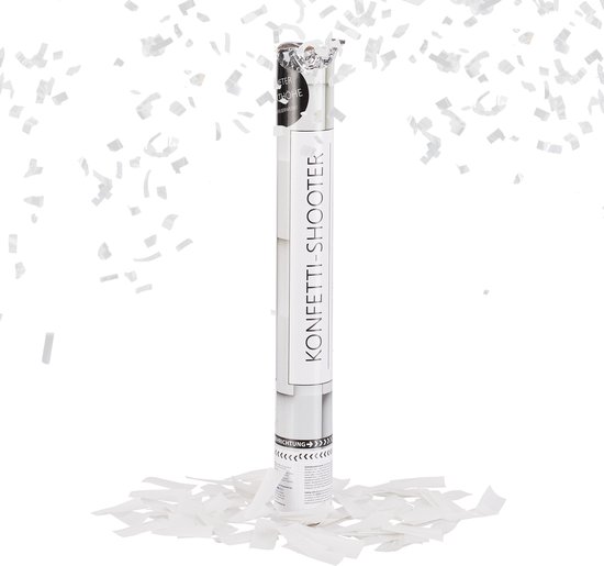 Papier canon à confettis Relaxdays - popper de party blanc - 40 cm - durable - mariage - fête