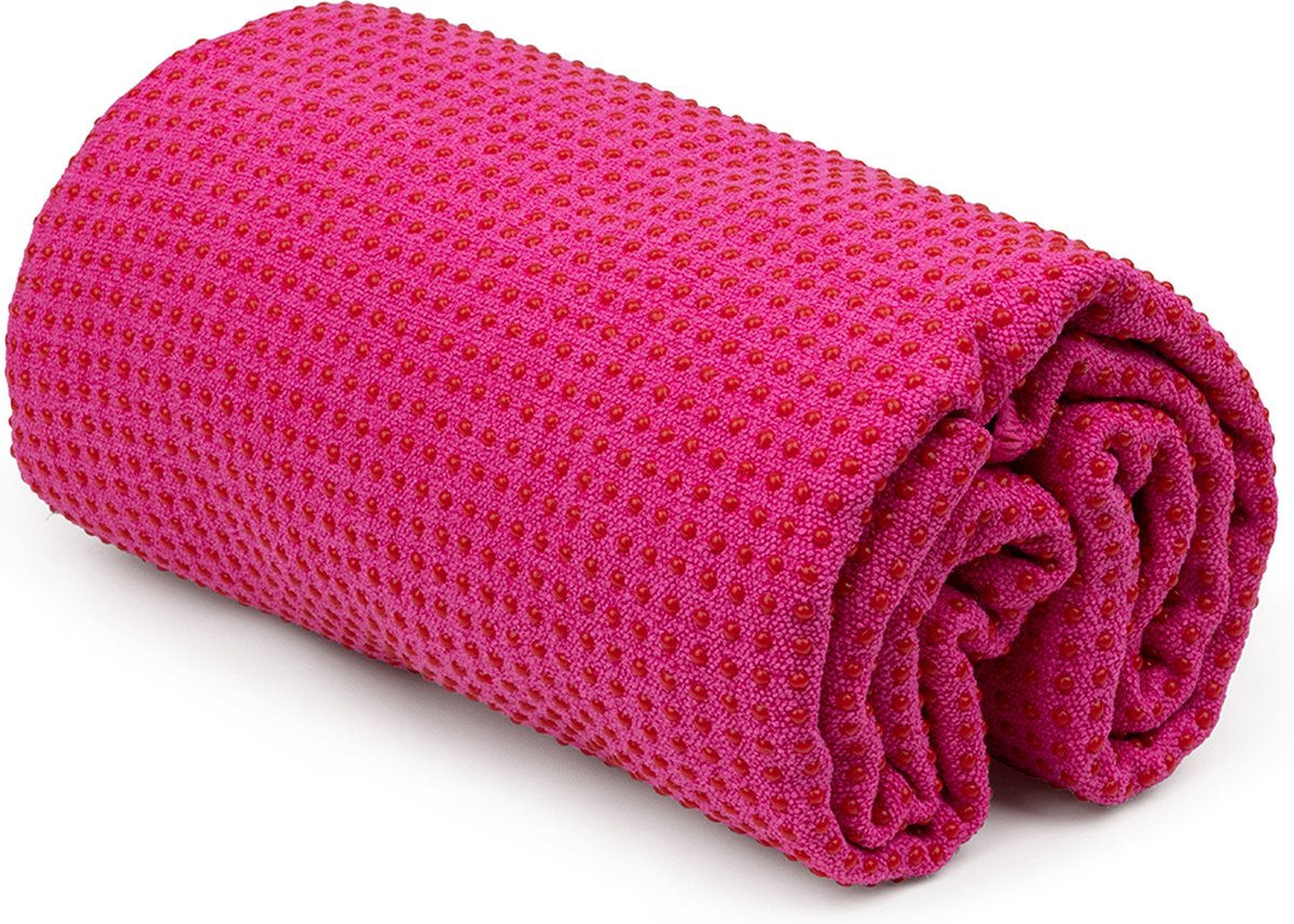 MindBaas - Yoga Handdoek - Fitness Handdoek - Antislip - Sneldrogend - Roze - 183 x 61 cm