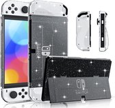 Glitter Clear Case en Screen Protector met montage frame Set - Geschikt voor Nintendo Switch OLED - Grip Hoesje geschikt voor Joy Con - Console Bescherming en Accessoires - 6-Delige TPU Case