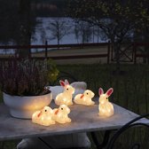 Verlicht paasversiering voor binnen en buiten - 5 konijnen - 40 LEDs - Warm wit - Dimbaar - 15 cm hoog