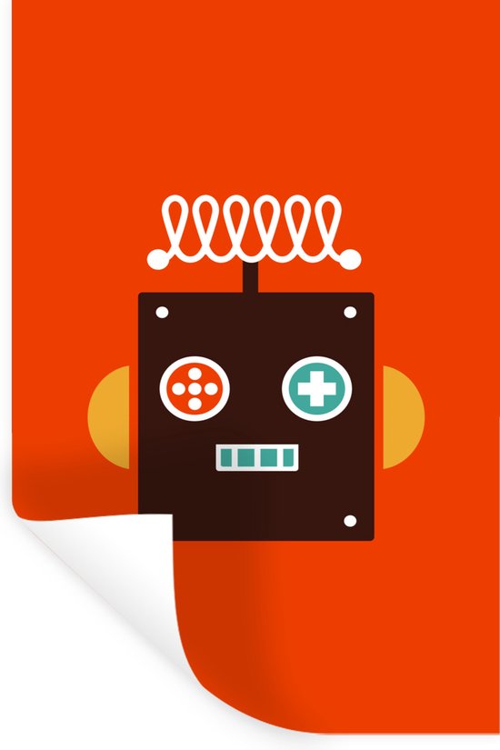 Muursticker enfants - Décoration chambre - Robot - Formes - Visage - Oranje - Garçons - Enfants - 80x120 cm - Muursticker chambre d'enfant - Papier peint autocollant - Film autocollant