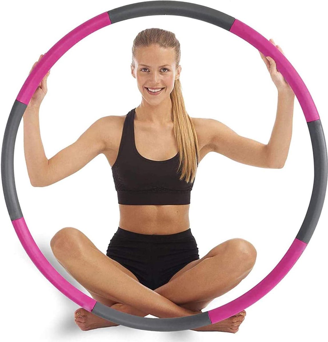 Fitness Hoela Hoop | Sport Hoepel - Hula Hoop - Yoga ring| Perfect om af te vallen, je heupen shapen en Anti Cellulite! | Aanpasbaar gewicht | 8 delen click-design | Voor volwassenen en kinderen - LuxeBass