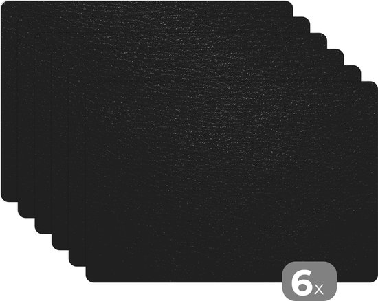 Placemat - Placemats kunststof - Leer - Lederlook - Zwart - Grijs - 45x30 cm - 6 stuks - Hittebestendig - Anti-Slip - Onderlegger - Afneembaar