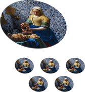Onderzetters voor glazen - Rond - Melkmeisje - Delfts Blauw - Vermeer - Schilderij - Oude meesters - 10x10 cm - Glasonderzetters - 6 stuks