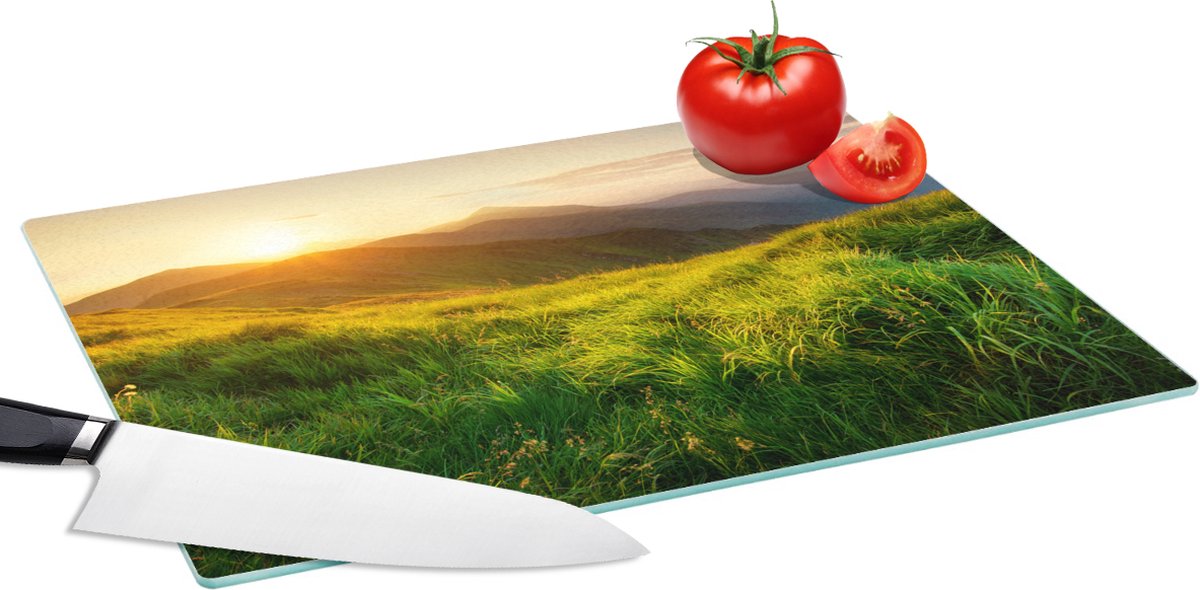 Glazen Snijplank - 39x28 - Gras - Heuvels - Zon - Natuur - Landschap - Snijplanken Glas