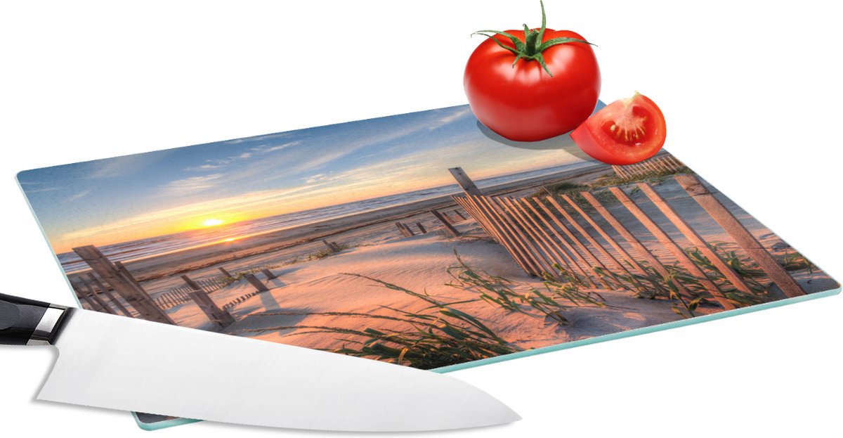 Glazen Snijplank - 28x20 - Strand - Zee - Duin - Zonsondergang - Landschap - Snijplanken Glas