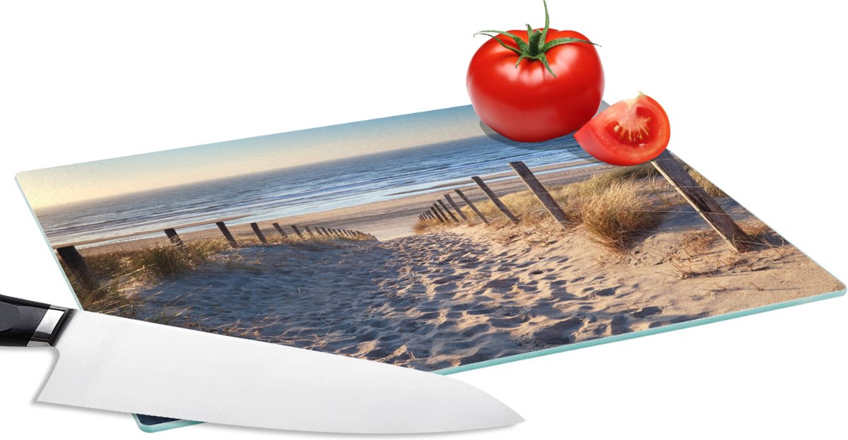 Glazen Snijplank - 28x20 - Strand - Zee - Nederland - Duinen - Zon - Snijplanken Glas