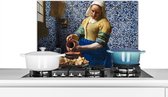 Spatscherm keuken 60x40 cm - Kookplaat achterwand Melkmeisje - Delfts Blauw - Vermeer - Schilderij - Oude meesters - Muurbeschermer - Spatwand fornuis - Hoogwaardig aluminium