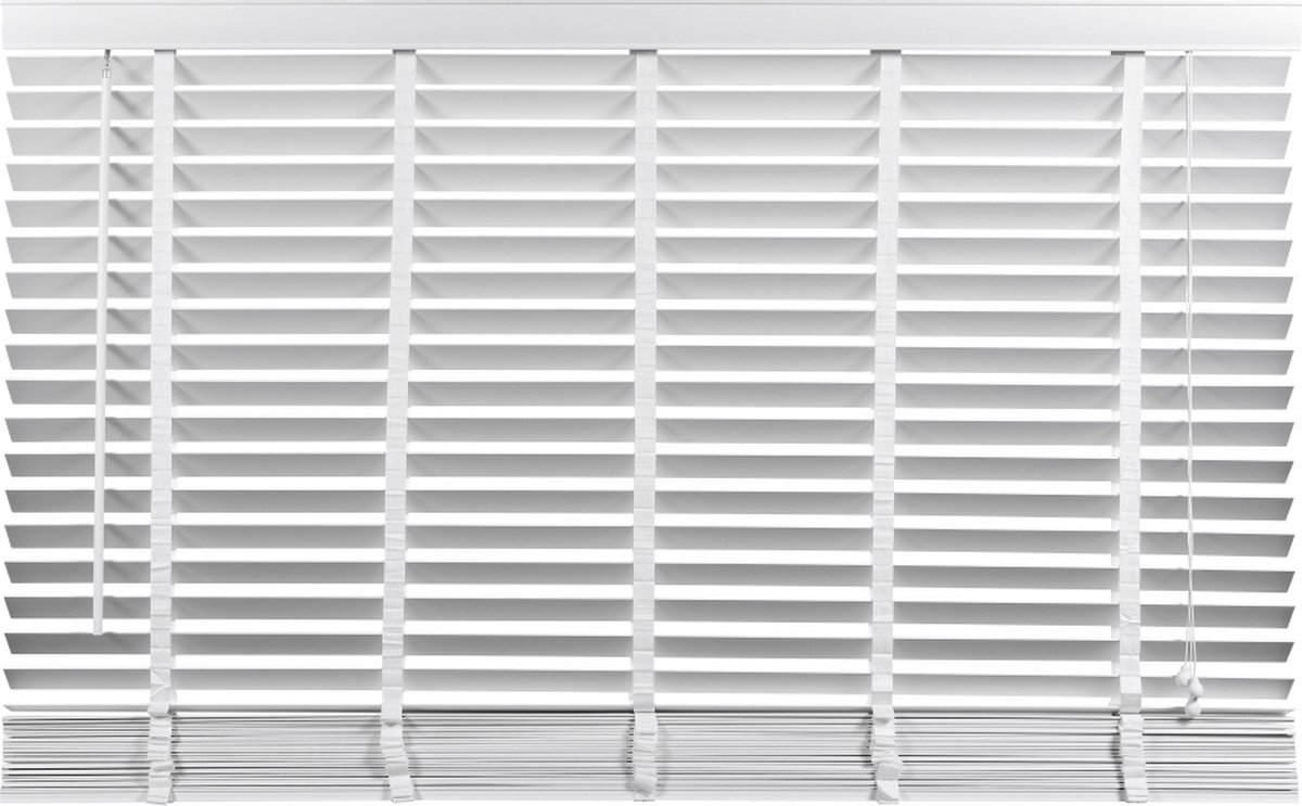 Woonexpress Houten Jaloezie Wit - 200x210 cm (BxH) - Raamdecoratie - Lamelbreedte 50 mm - inc. Bedieningskoord en Draaistang - Eenvoudig op maat maken en monteren