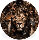 Wandcirkel - Muurcirkel Binnen - Leeuw - Luxe - Dieren - Vlinders - Vogels - Natuur - 30x30 cm - Slaapkamer - Decoratie - Accessoires - Wanddecoratie - Ronde Schilderijen - Kamer Decoratie Aesthetic