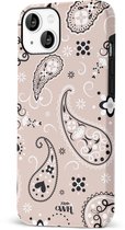xoxo Wildhearts Paisley Dawn Nude - Double Layer - Hard case hoesje geschikt voor iPhone 14 Plus hoesje - Print met bloemen en hartjes - Beschermhoes geschikt voor iPhone 14 Plus case met print - beige / zwart