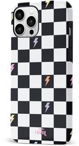 xoxo Wildhearts Thunderstruck - Double Layer - Hard Case geschikt voor iPhone 11 Pro Max hoesje - Bliksem hoesje - Dames hoesje geschikt voor iPhone 11 Pro Max hoesje - Geruit hoesje - beschermhoes - geblokt - zwart / wit