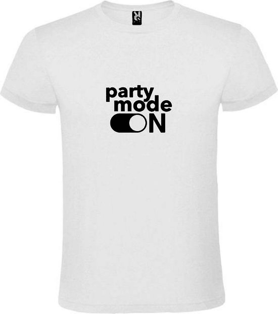 Wit T-Shirt met “ Party Mode On “ afbeelding Zwart Size S