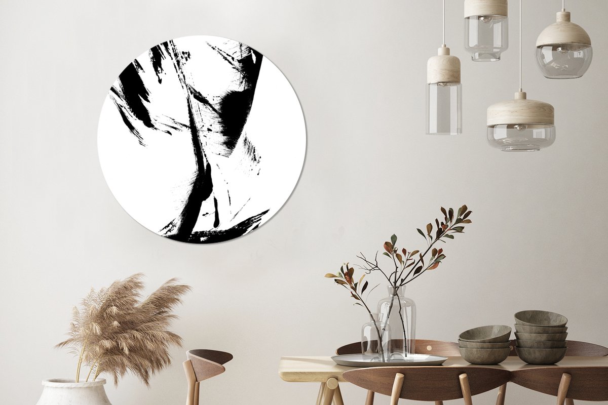 WallCircle - Wandcirkel - Muurcirkel - Verf - Zwart - Abstract - Aluminium - Dibond - 90x90 cm - Binnen en Buiten