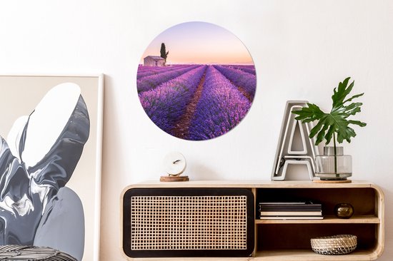 Cercle mural - Plastique - Lavande - Fleurs - Arbre - Paysage - Cercle mural - Tableau rond - Tableaux ronds - Cercle mural intérieur - 60x60 cm - Décoration murale ronde - Salon