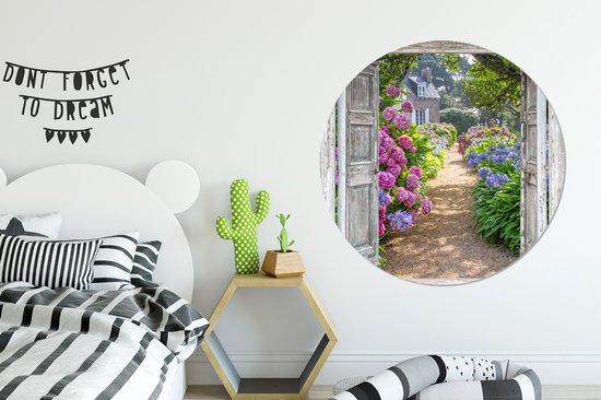 WallCircle - Wall Circle - Wall Circle Indoor - Transparent - Hortensia - Fleurs - 140x140 cm - Décoration murale - Peintures Ronds