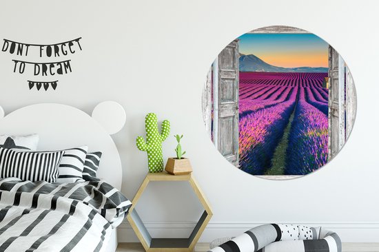 WallCircle - Cercle mural - Cercle mural d'intérieur - Lavande - Été - Transparent - Fleurs - 120x120 cm - Décoration murale - Peintures ronds XXL