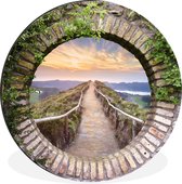 WallCircle - Wandcirkel - Muurcirkel - Brug - Zee - Doorkijk - Zomer - Aluminium - Dibond - ⌀ 30 cm - Binnen en Buiten