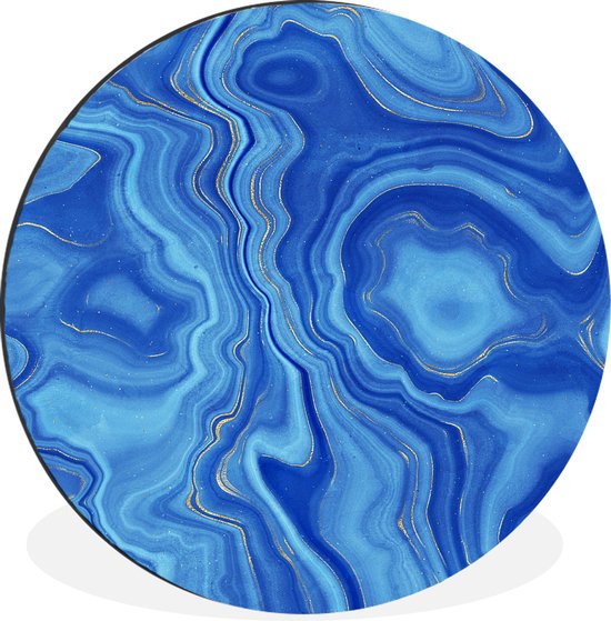 WallCircle - Wandcirkel - Muurcirkel - Blauw - Agaat geode - Stenen - Marmer - Aluminium - Dibond - ⌀ 90 cm - Binnen en Buiten