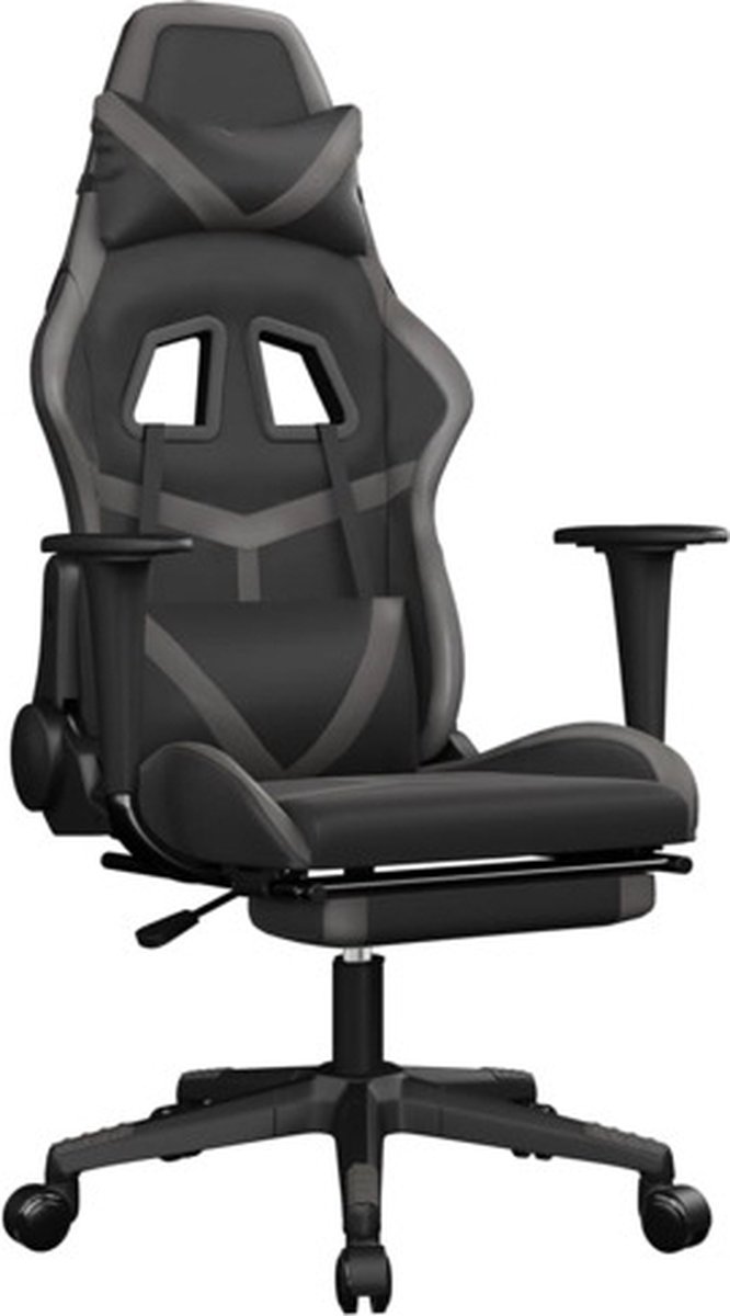 vidaXL Massage - gamestoel - met - voetensteun - kunstleer - zwart - en - grijs zwart en grijs