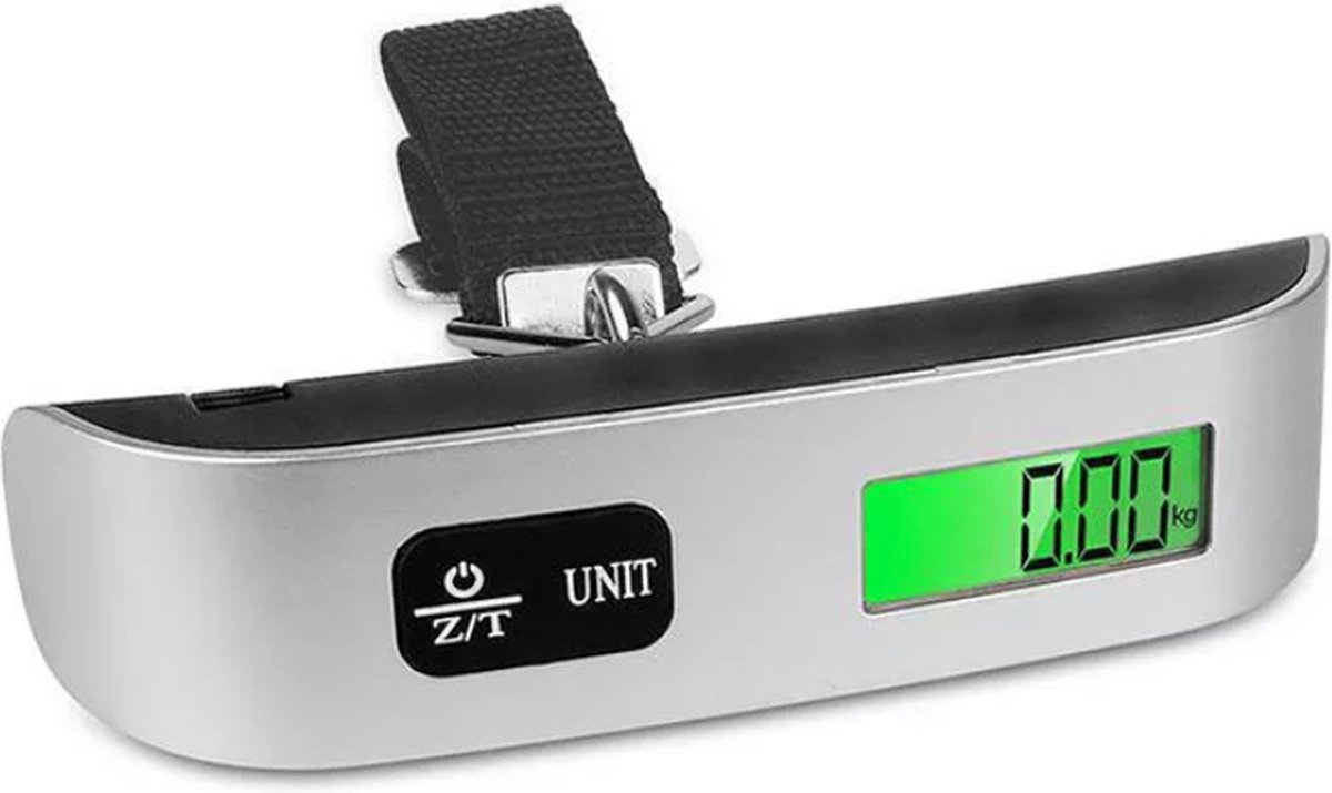 Digitale Kofferweegschaal - Bagageweegschaal tot 50 KG - Grijs RVS - Inclusief batterij