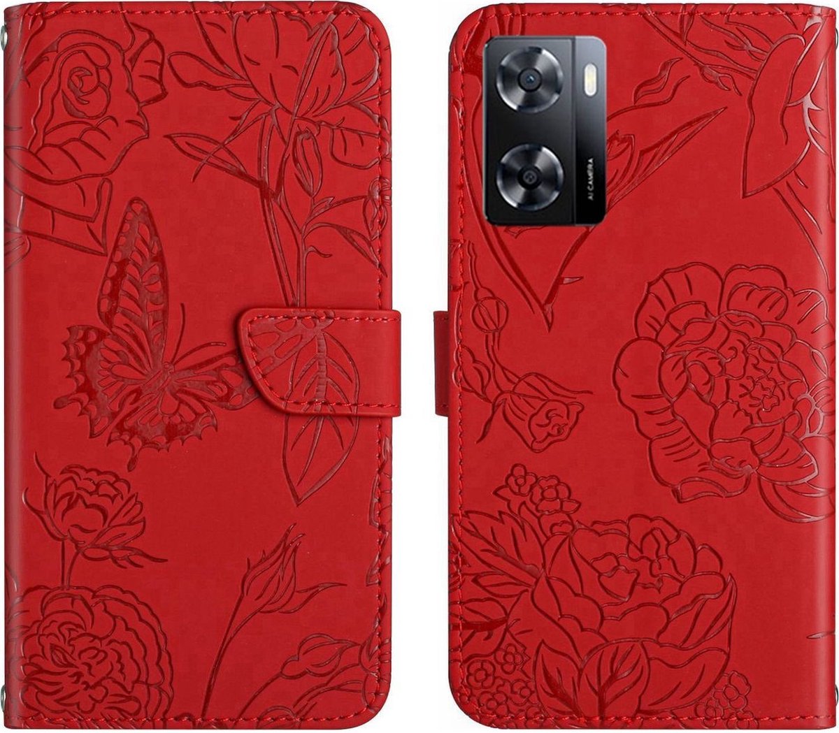 Mobigear Telefoonhoesje geschikt voor Realme Narzo 50 5G Hoesje | Mobigear Butterfly Bookcase Portemonnee | Pasjeshouder voor 3 Pasjes | Telefoonhoesje voor Pinpas / OV Kaart / Rijbewijs - Rood