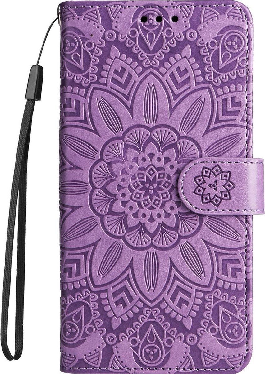 Mobigear Telefoonhoesje geschikt voor Samsung Galaxy S23 Hoesje | Mobigear Sunflower Bookcase Portemonnee | Pasjeshouder voor 2 Pasjes | Telefoonhoesje voor Pinpas / OV Kaart / Rijbewijs - Paars