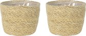 Set de 3x pot de fleurs/pot de fleurs en jute/jonc de mer diamètre 15 cm et hauteur 12 cm beige crème - Avec intérieur en plastique