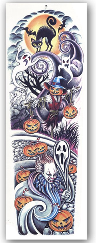 Foto: Glittersxl temporary tattoo sleeve halloween 48x17 cm neptattoo lichaam en gezicht make up nep wond tattoo spin bloed pompoen geest heks masker tijdelijke tatoeage nep fake tattoos water overdraagbare festival sticker henna outfit tattoo 