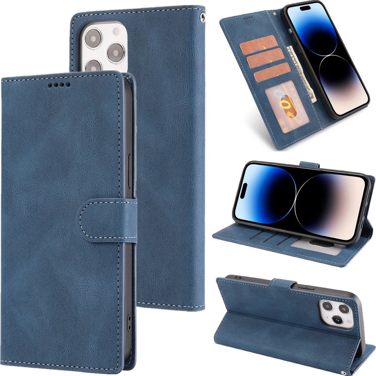 Mobigear Telefoonhoesje geschikt voor Apple iPhone 14 Pro Max Hoesje | Mobigear Wallet Bookcase Portemonnee | Pasjeshouder voor 3 Pasjes | Telefoonhoesje voor Pinpas / OV Kaart / Rijbewijs - Blauw