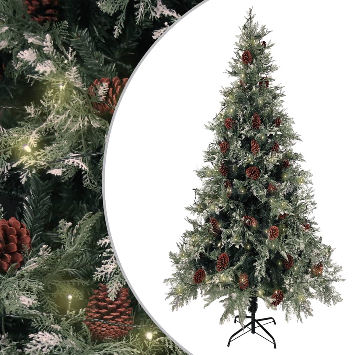 Prolenta Premium - Kerstboom met LED's en dennenappels 225 cm PVC en PE groen wit