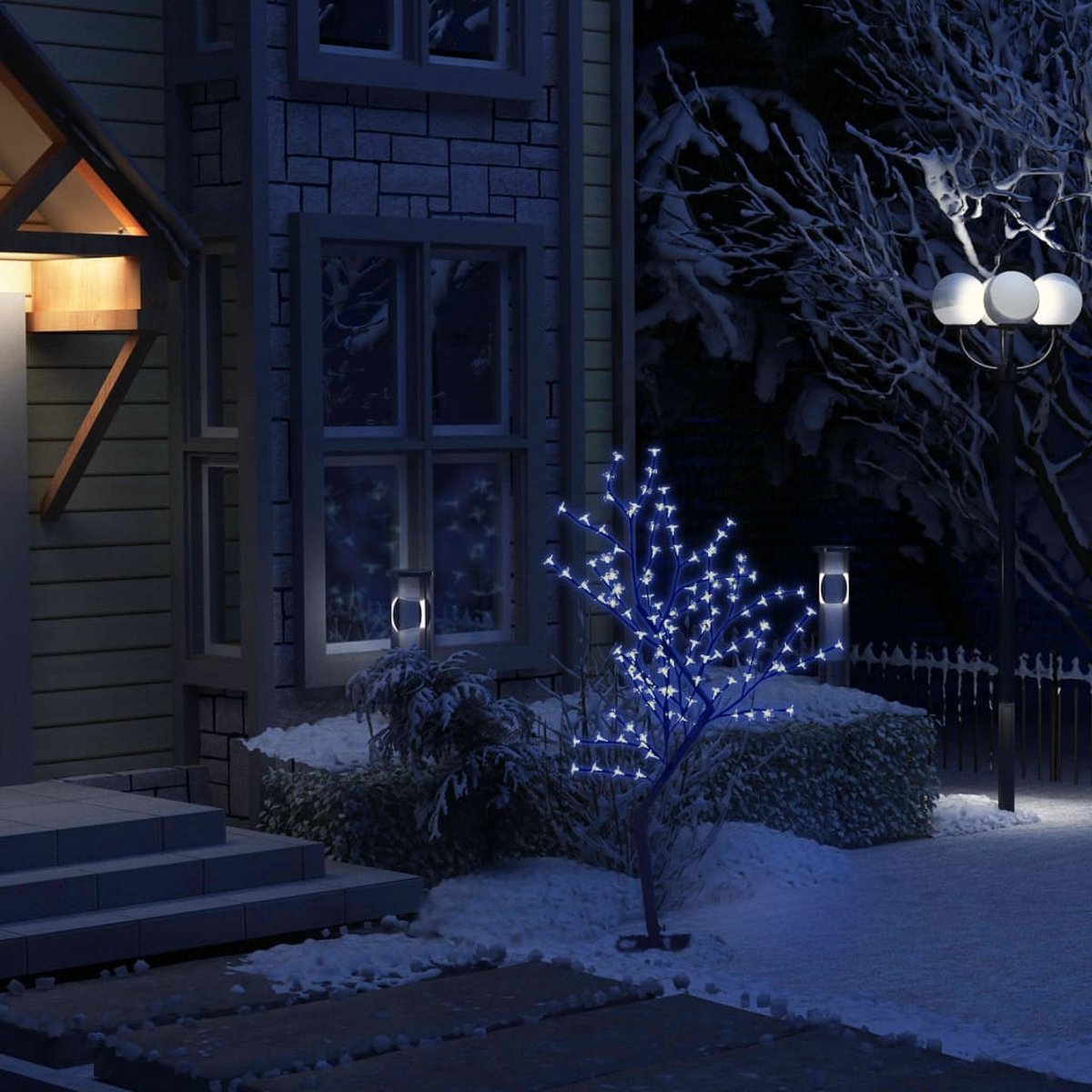 Prolenta Premium - Kerstboom 128 LED's blauw licht kersenbloesem 120 cm