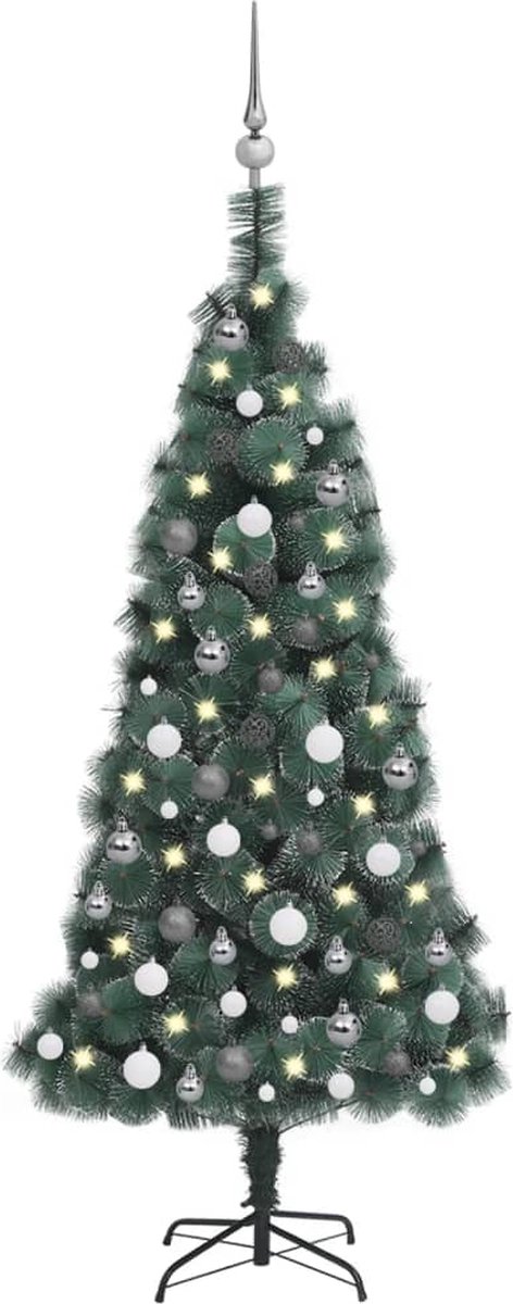 Prolenta Premium - Kunstkerstboom met LED's en kerstballen 150 cm PVC en PE groen