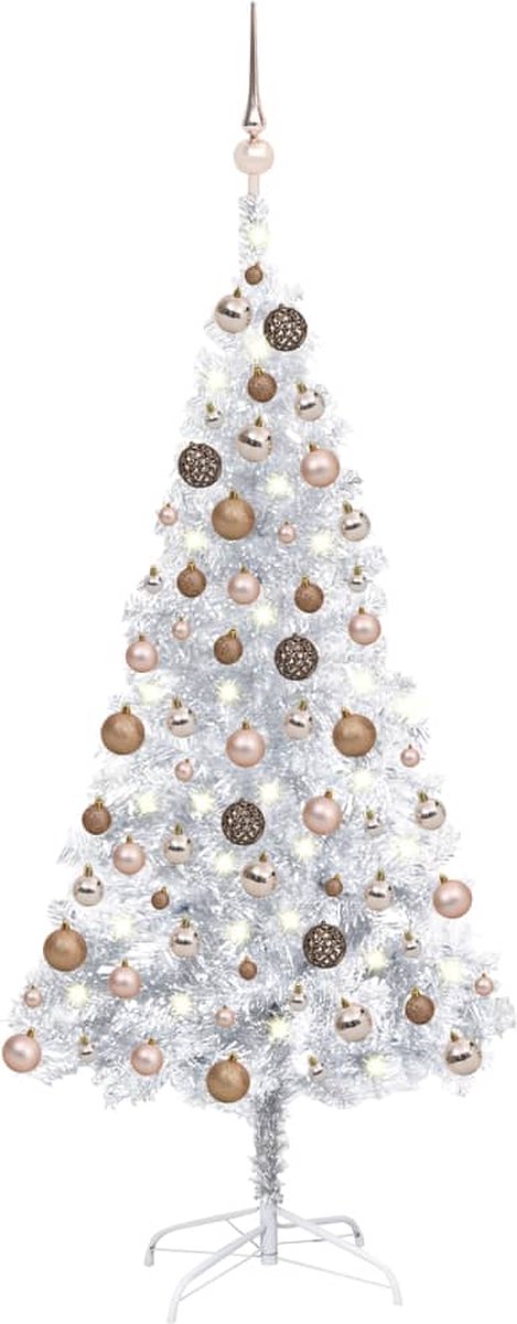 Prolenta Premium - Kunstkerstboom met LED's en kerstballen 120 cm PET zilverkleur
