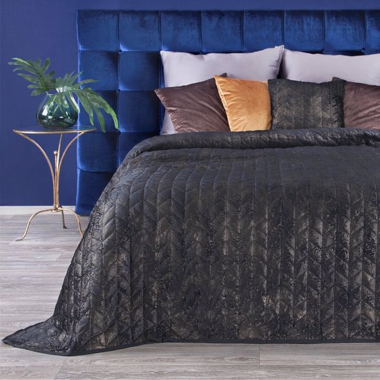Oneiro’s luxe AGATA Beddensprei Zwart/bruin - 170 x 210 cm – bedsprei 2 persoons - beige – beddengoed – slaapkamer – spreien – dekens – wonen – slapen