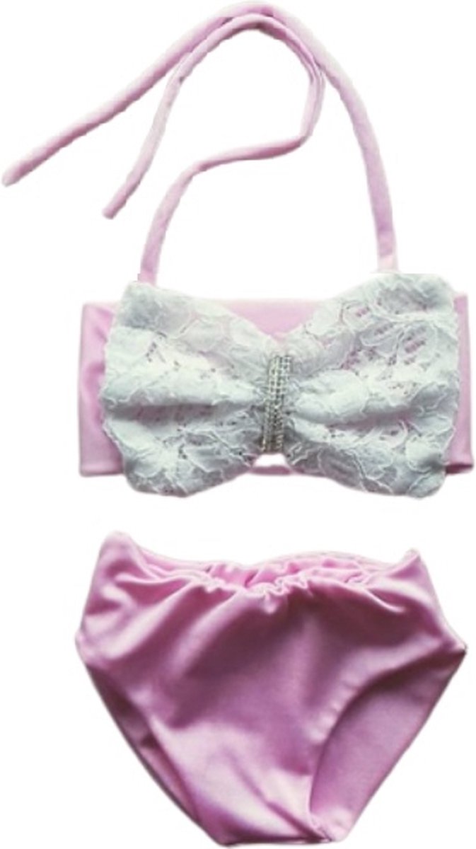 Maat 158 Bikini roze met kant Baby en kind zwemkleding roze