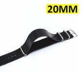 Bracelet de montre en cuir véritable Ultra fin - Zulu Strap - Nato Strap - 20MM - Zwart