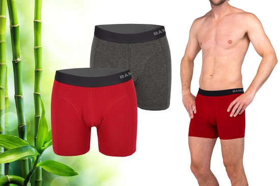 Bamboo - Boxershort Heren - Bamboe - 2 Stuks - Rood/Antraciet - XL - Ondergoed Heren - Heren Ondergoed - Boxer - Bamboe Boxershorts Voor Mannen